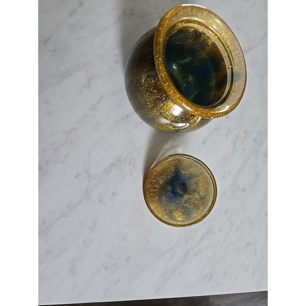 Handmade Small Resin Pot With Lid Blue Gold DecorationGift . 607 - Picture 6 of 8